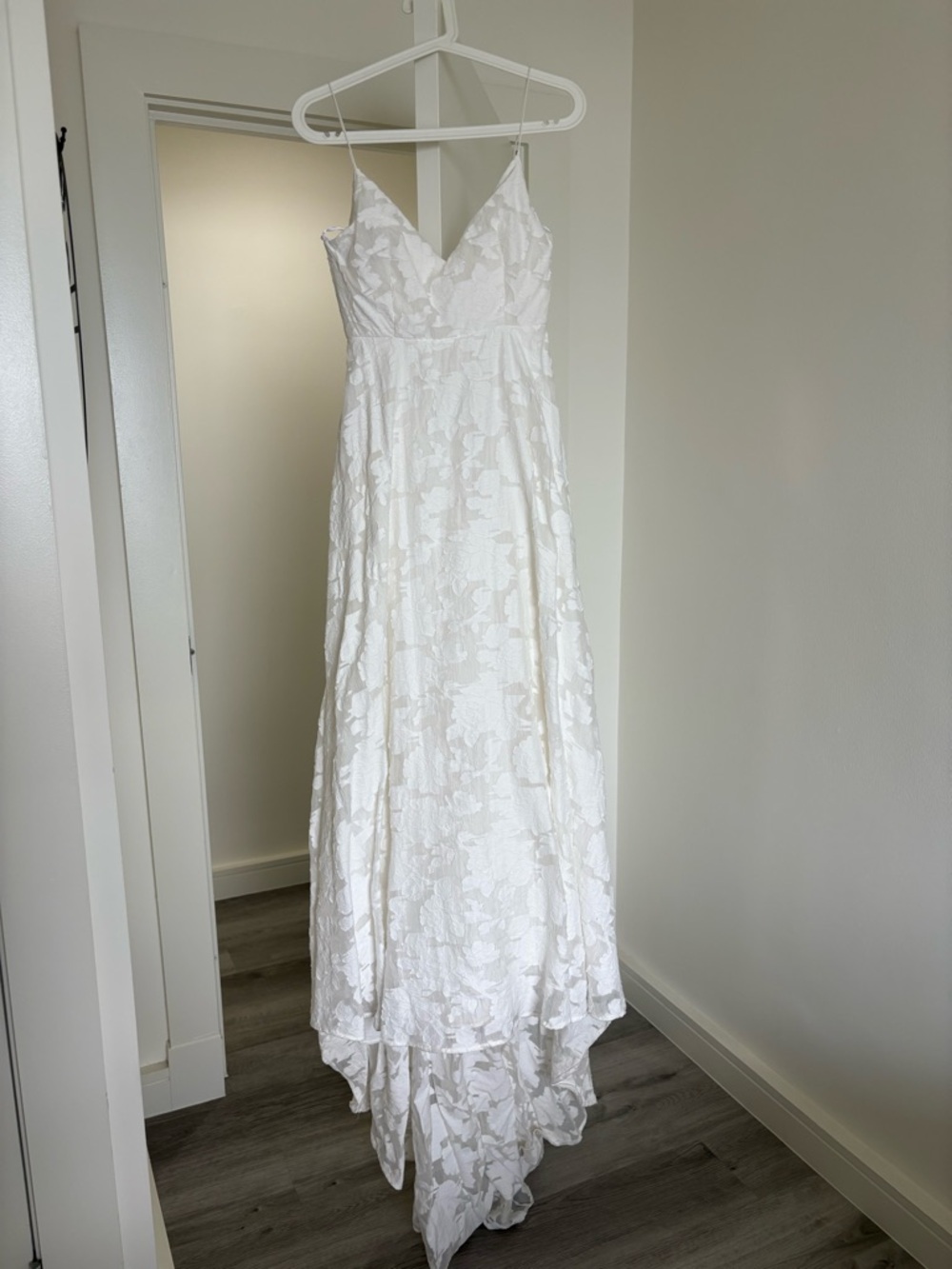 White Floral Lace Bridal Dress with V-Neck